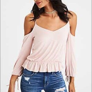 AE cold shoulder tie sleeve top